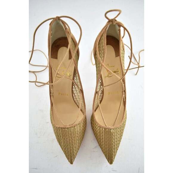 Christian Louboutin Peropik 100 Biscotto Brown Suede Lace Up Tie Heel Pump 37 - Picture 7 of 12